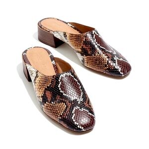 Madewell Alicia Leather Snakeskin Print Mule Slip On Block Low Heel Shoes Sz 8.5